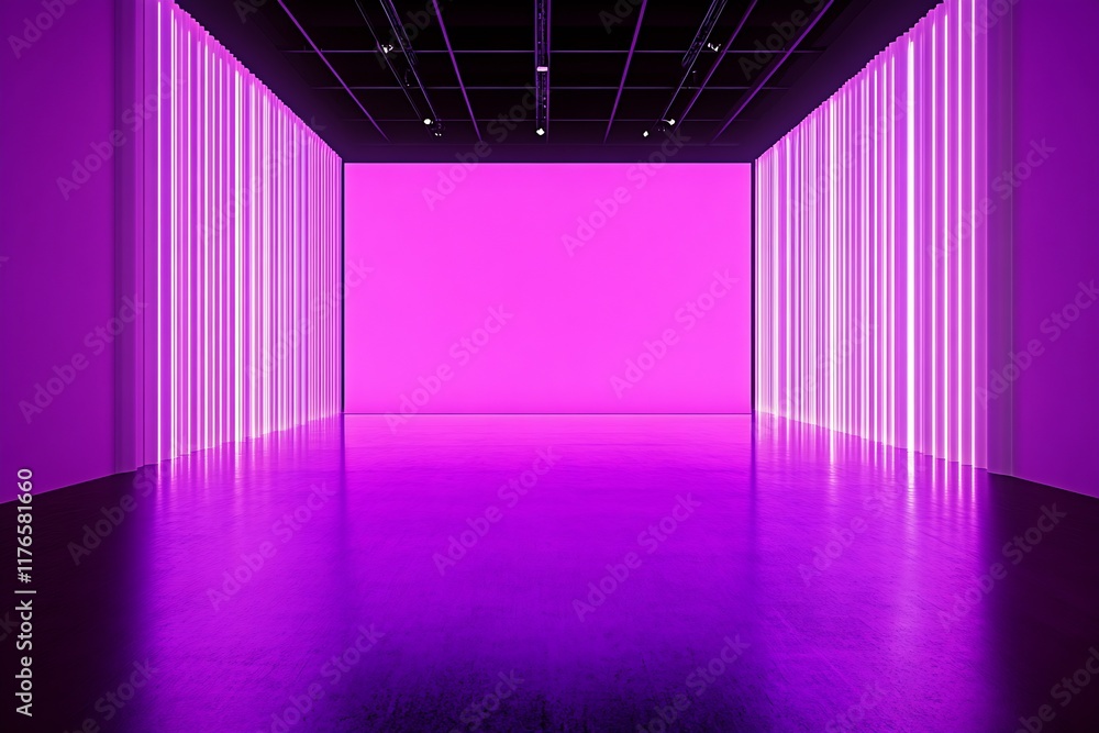 Poster immersive neon pink light installation in modern gallery creating an innovative and vibrant visual e
