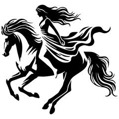Woman Ride Horse Running Illustration.