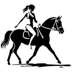 Woman Ride Horse Running Illustration.