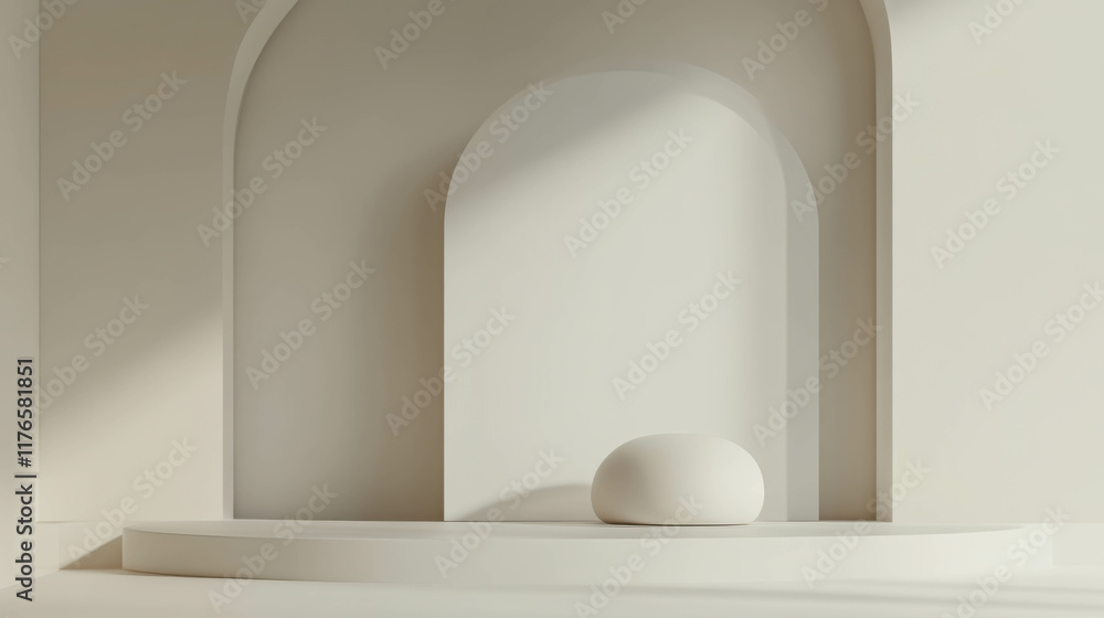 Poster minimalist 3d scene with soft rounded shapes and gentle lighting effects
