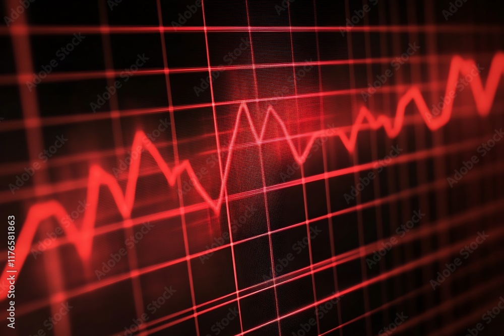 Leinwandbilder glowing red line graph of stock market trends on black grid background for financial analysis : gene