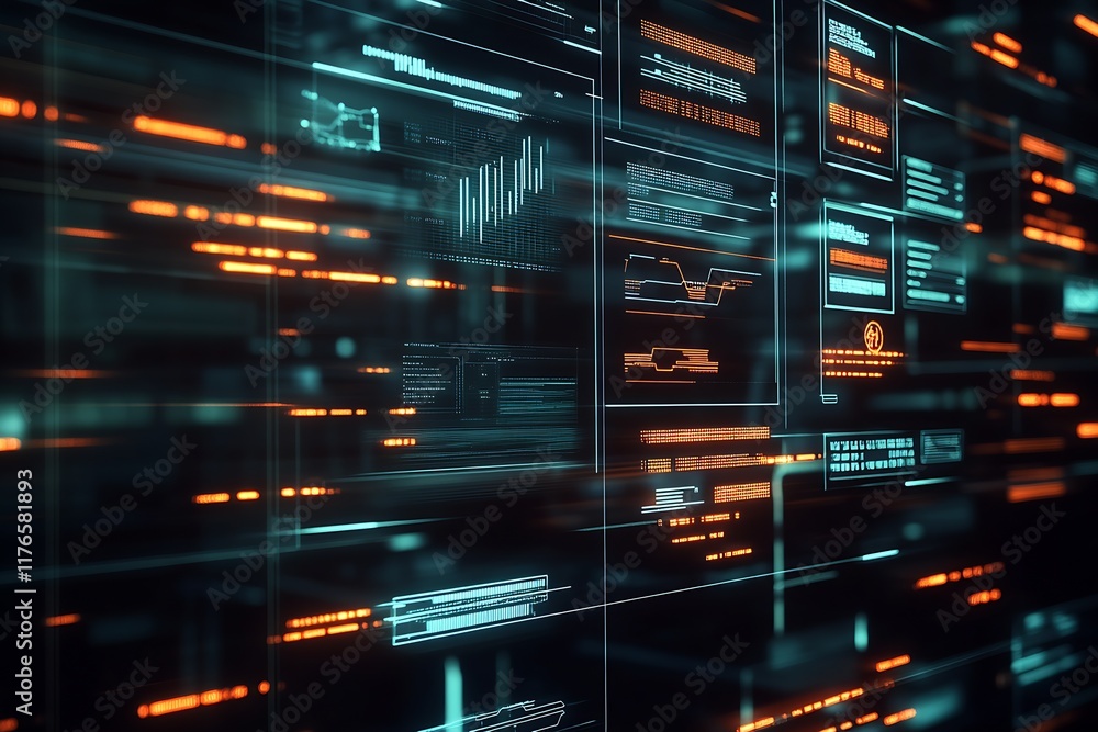 Aufkleber Cutting-Edge Data Visualization Interface with Holographic Elements : Generative AI