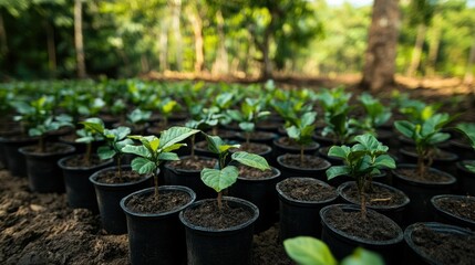 Lush greenery in reforestation projects supporting environmental harmony through the cultivation and growth of diverse plant life creating a thriving and sustainable ecosystem