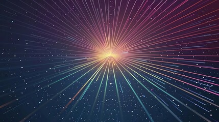 Fototapeta premium Starry Night Sky Bright and colorful starburst pattern in a dark night sky with ample blank space for text