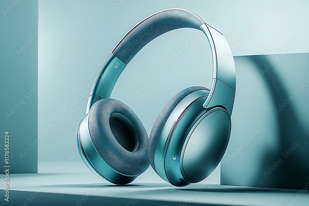 Poster Sleek Modern Wireless Over-Ear Headphones in Minimalist Studio Setting With Soft Lighting : Generative AI
