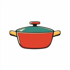 Retro red cooking pot with teal lid.