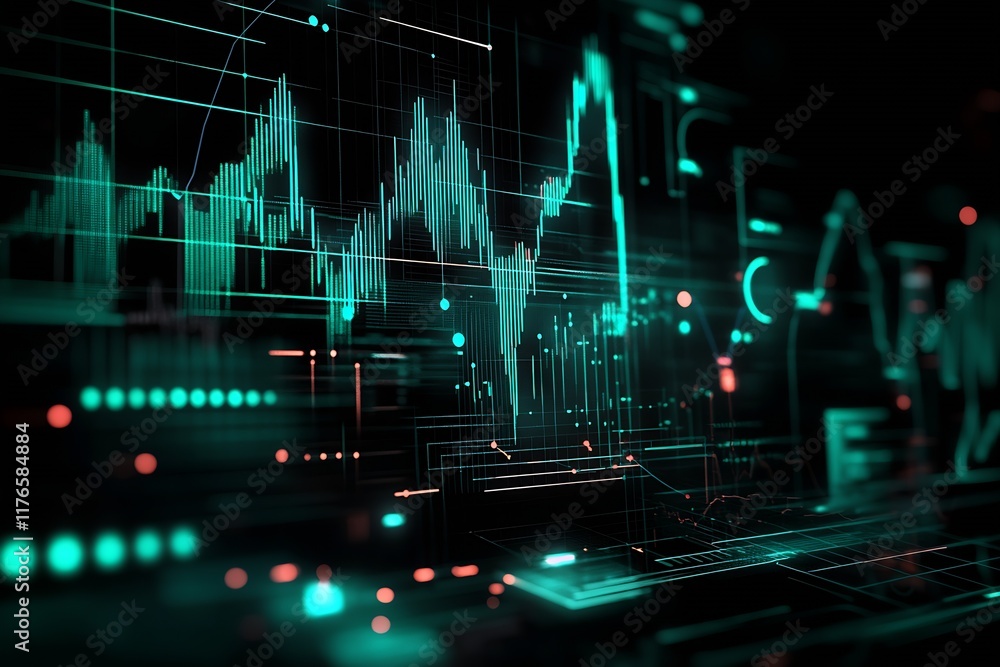 Poster High Tech Financial Analysis Graph with Digital Data Insights : Generative AI