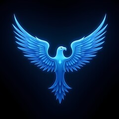 Fototapeta premium Glowing blue phoenix with sleek wings on a dark background.