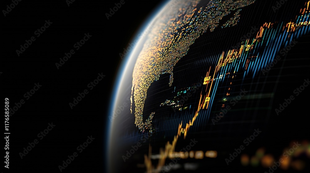 Poster Earth View Showing Stock Market Growth and Financial Data Patterns : Generative AI