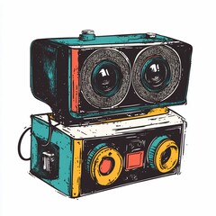 Vintage camera design, retro aesthetic, cartoon style.
