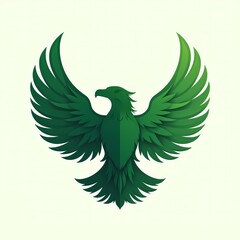 Fototapeta premium Green phoenix with spread wings on a pale background.