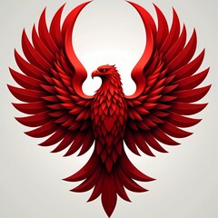 Obraz premium Majestic red phoenix with spread wings on a light background.