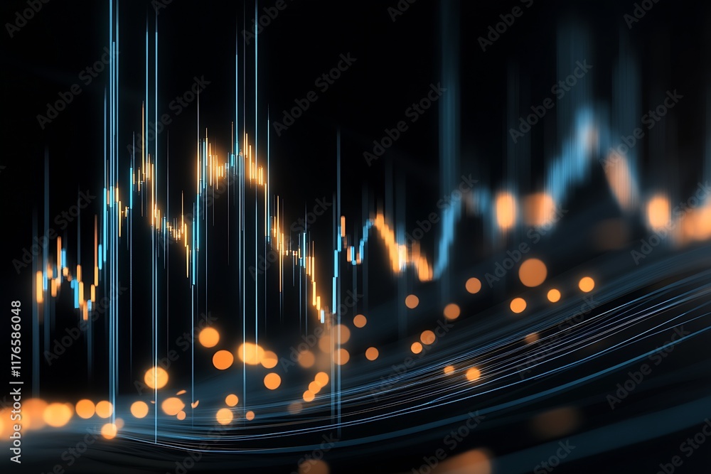 Leinwandbilder abstract financial market data visualization with vivid lines and glowing dots : generative ai