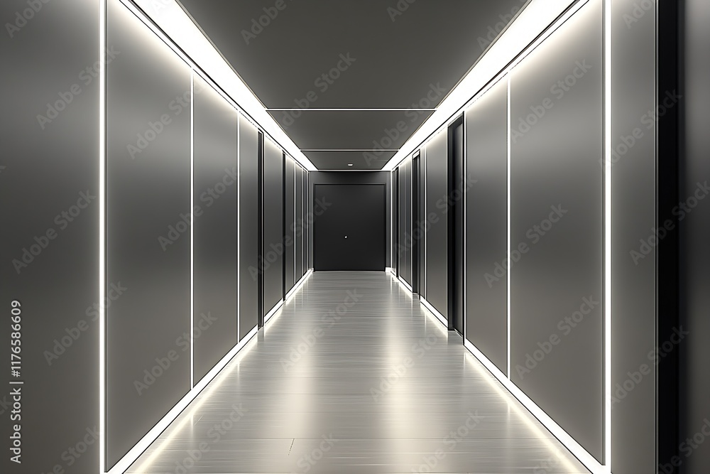 Aufkleber High tech corridor with sleek walls and illuminated pathway : Generative AI