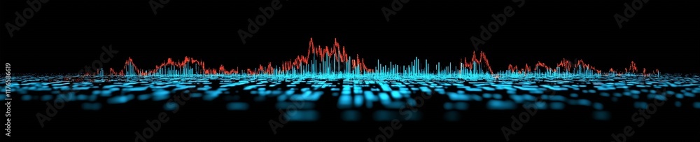 Aufkleber Vibrant Digital Sound Waves Glowing in the Dark Visualizing Audio Frequencies : Generative AI