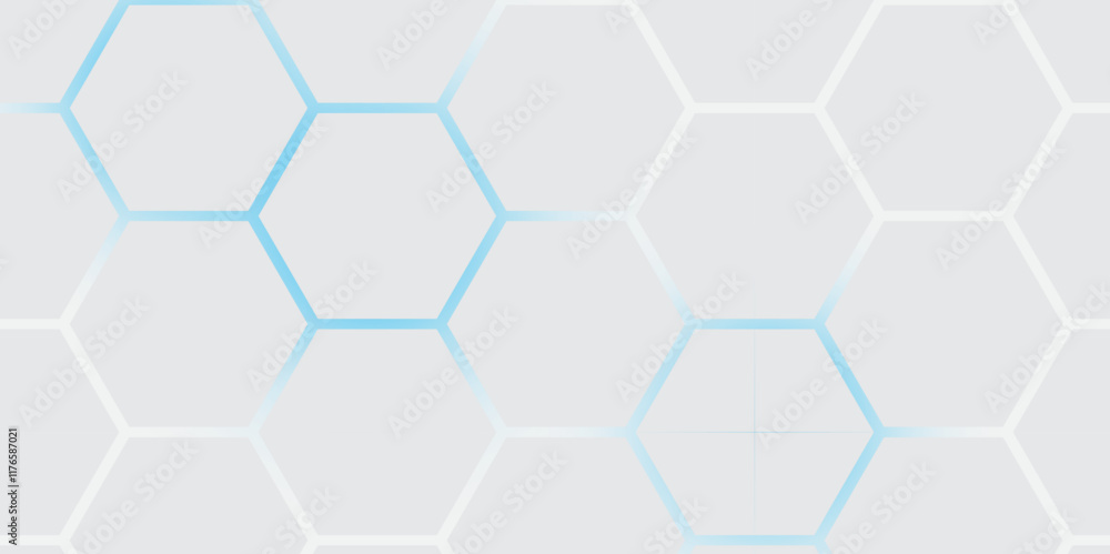 Poster abstract hexagon white background , blue light and shadow. abstract background design with white hex