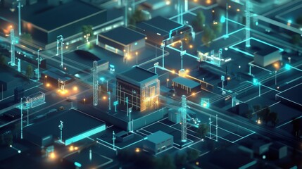 Futuristic Smart City Infrastructure Network Digital 3D Model Visualization