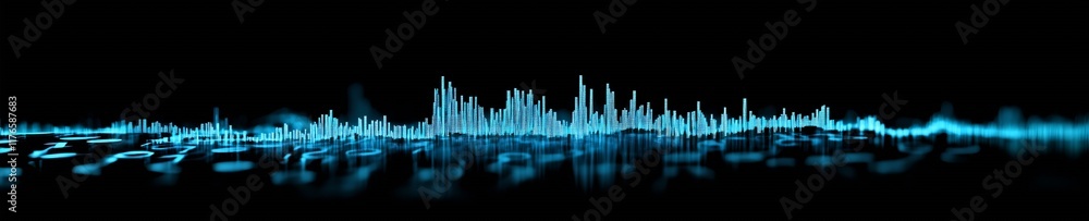 Poster abstract blue frequency wave pattern on dark background for tech visualizations : generative ai