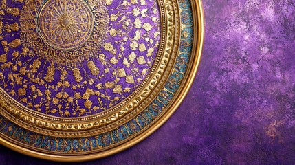 Obraz premium Ornate tray, purple background, gold detail, home decor