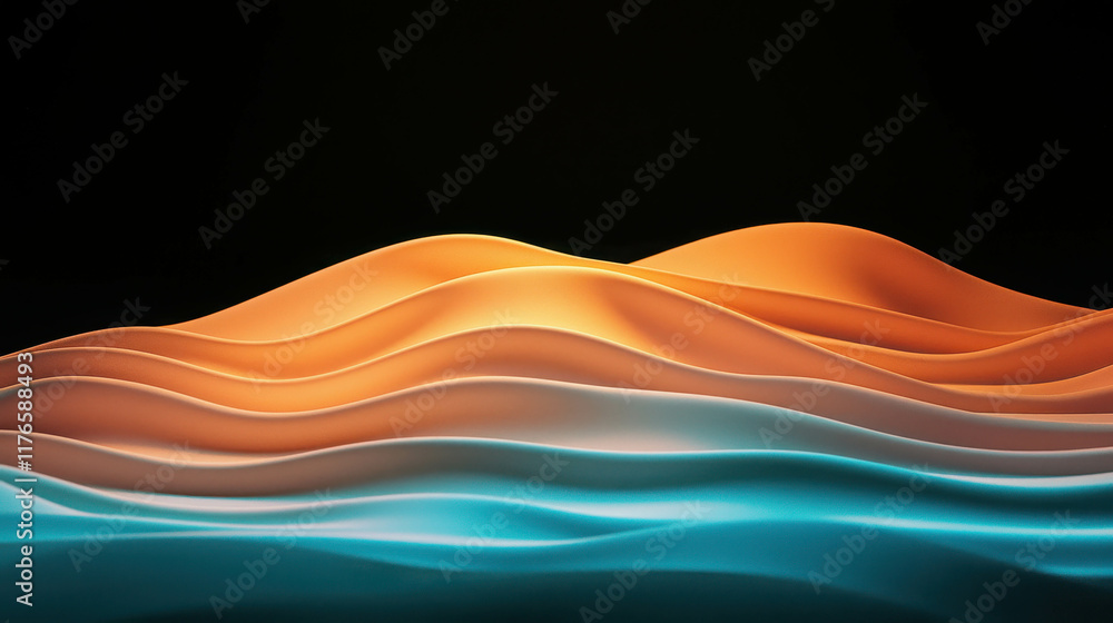 Poster smooth flowing waves of light with gently undulating glows in serene harmony