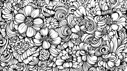 Whimsical Hand-Drawn Floral Doodles Seamless Pattern in Playful Black Ink with Casual Charm