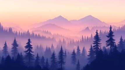 Obraz premium Misty Mountain Forest at Sunrise A Serene Landscape for Wallpaper, Website Banners, and Calming Meditative Backgrounds