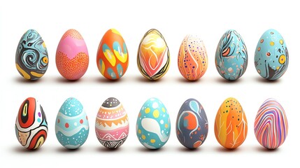Colorfully Decorated Easter Eggs Arranged in a Vibrant Display Showcasing Various Patterns and Designs