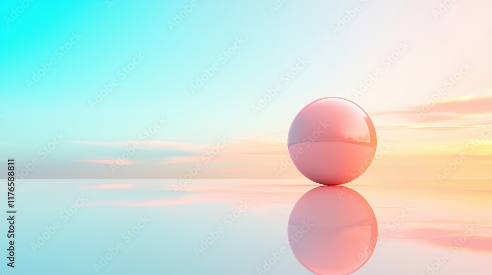 Poster a minimalist composition with a single, perfectly smooth sphere placed on a reflective surface, emph