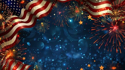Flag with Fireworks Overlay American flag combined with fireworks in a blank night sky