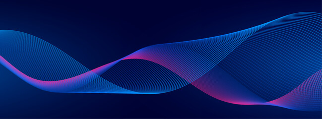 Dark blue banner background. Technology backgrorung. Dynamic. Wave abstarct . Pink and blue gradations. Vector illustration
