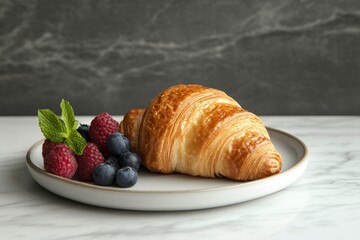 croissant on plate with fruits