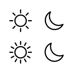 Sun and moon outline icon isolated on white background. Day and night weather forecast sign symbol