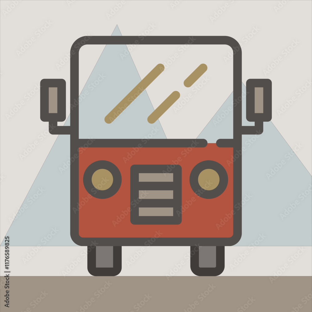 Poster design illustration vector graphic of front view bus icon with line style. suitable for ui, mobile d
