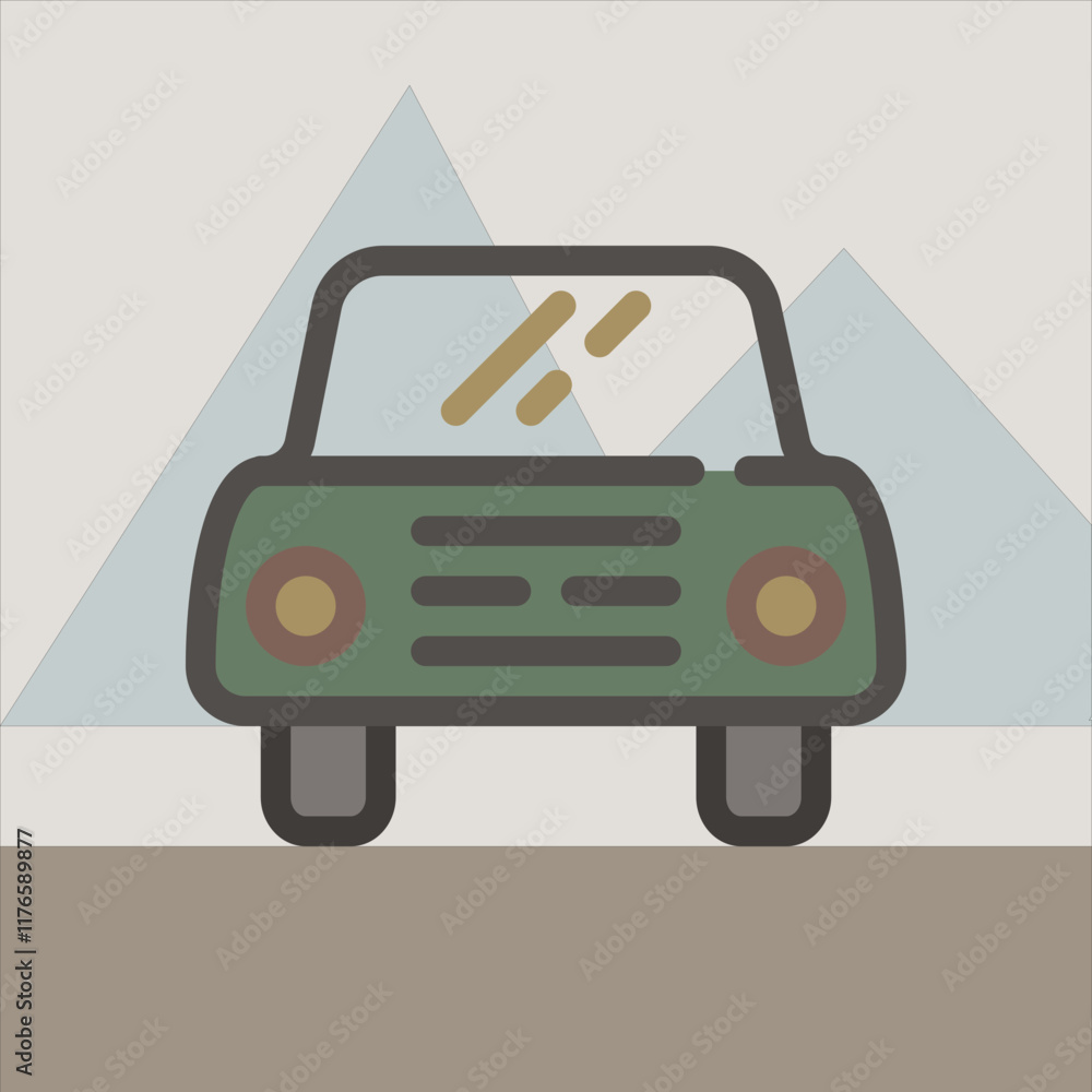 Poster design illustration vector graphic of front view car icon with line style. suitable for ui, mobile d