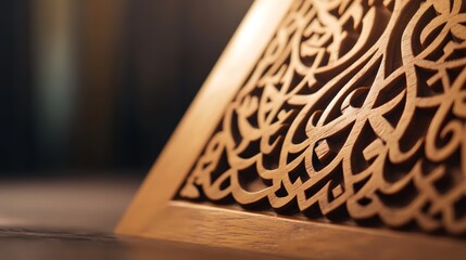 Intricate wooden carving featuring Arabic calligraphy, showcasing cultural artistry.