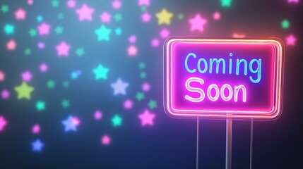"Coming Soon" Retro Neon Sign on Trendy Background. AI Generative.