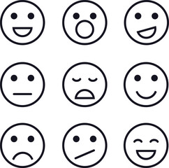 Smiley face icon, set of black and white smiley faces isolated on white background. Vector, designer illustration. Vector.