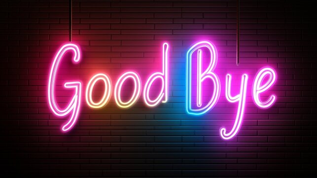 "Good Bye" Retro Neon Sign on Trendy Background. AI Generative.