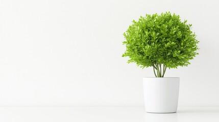 Green plant in vase on white background with text space Image has noise and grain.