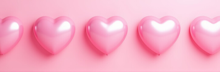 Metallic Pink Heart-Shaped Balloons on Minimalist Background, Serene Mood