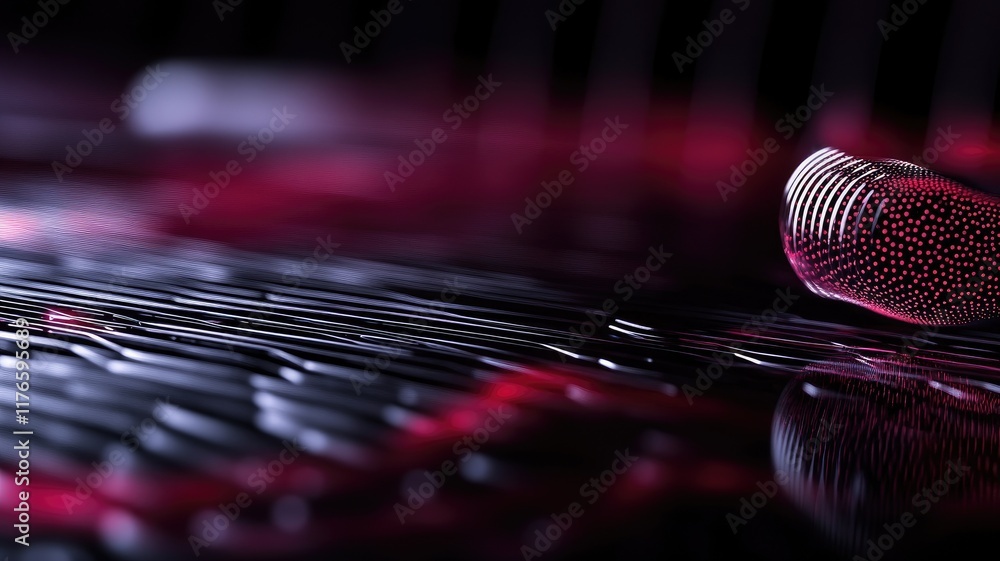 Poster abstract close-up of red and black ridged textures with reflective light patterns