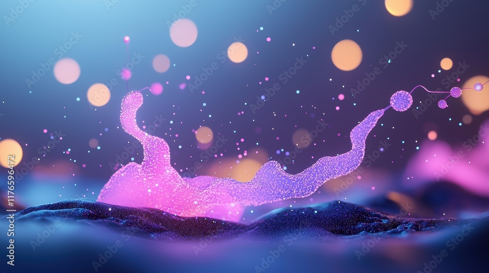 Poster an abstract composition of glowing energy waves and particles, conveying the dynamic and ever presen