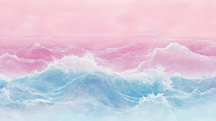 A serene seascape with soft pink and blue waves, evoking calmness and tranquility.