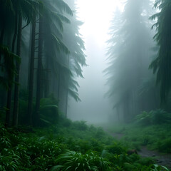 Obraz premium misty forest in the morning