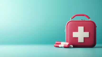A first aid kit open with medical supplies visible, representing emergency preparedness, medical assistance, and the importance of safety procedures.