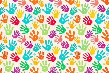 Colorful Handprints Pattern Unity Diversity Art