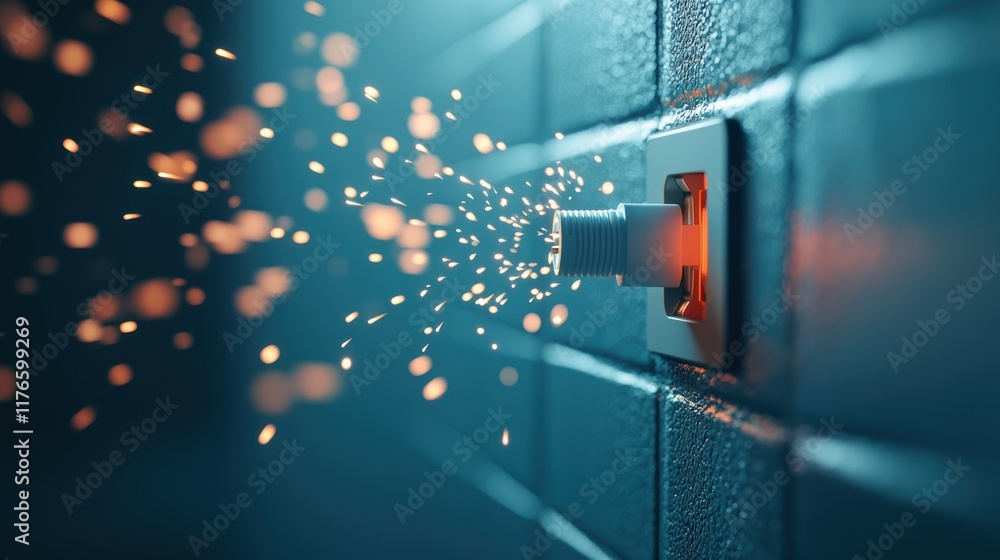 Poster a close up shot of an electric plug being inserted into a wall socket, emphasizing the connection to