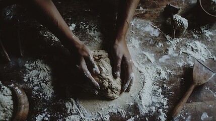 A person is kneading dough on a table