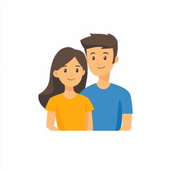 Affectionate couple, happy, smiling, close together,  cartoon style illustration.