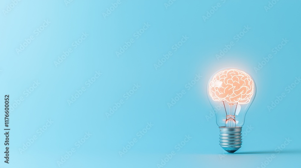 Poster a light bulb casting a shadow in the shape of a brain, highlighting the connection between ideas and
